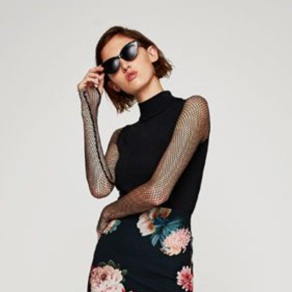 Black Zara Mesh-Sleeve Top - Picture 4 of 4